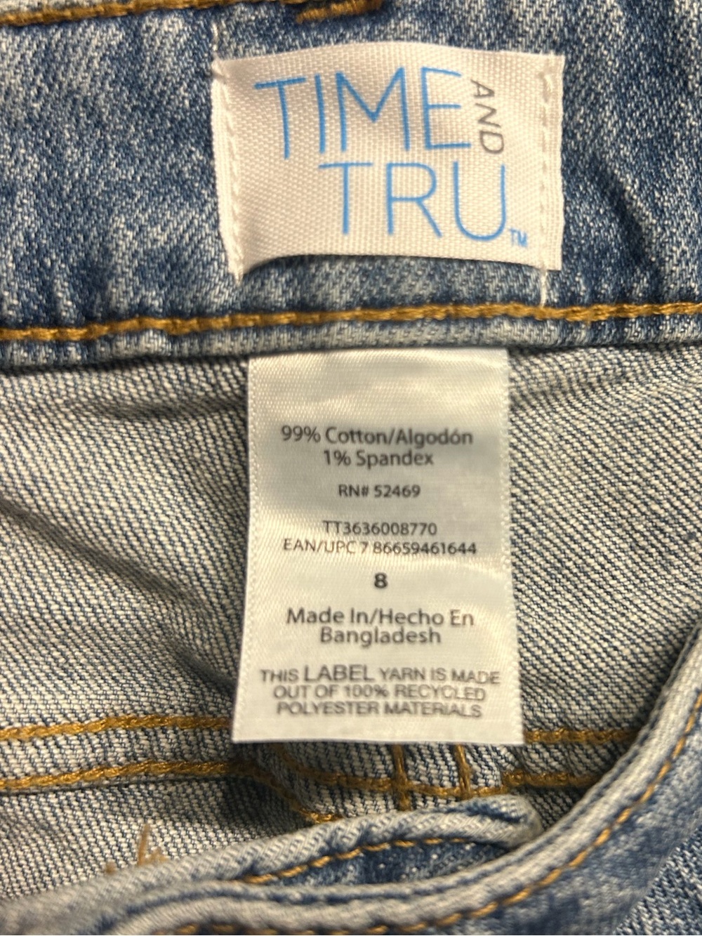 *NWT* Time and Tru High Rise Straight Leg Cuffed Denim Jeans, Size 8 - Picture 9 of 11